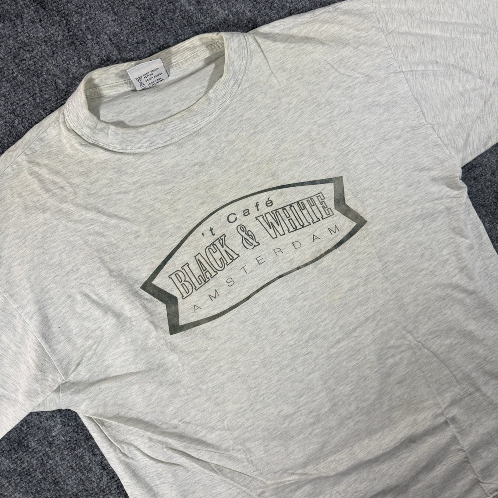 Vintage Amsterdam Black & White Cafe Crew T-Shirt Retro Graphic Tee XL Unisex